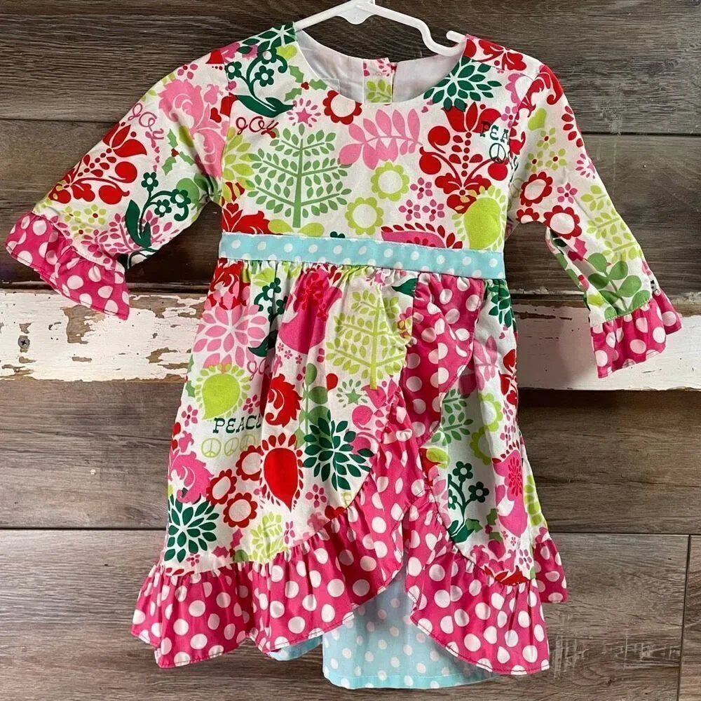SMOCKED A LOT Toddler Girls Floral Ruffled Dress Size 18M Boho Polka Dots